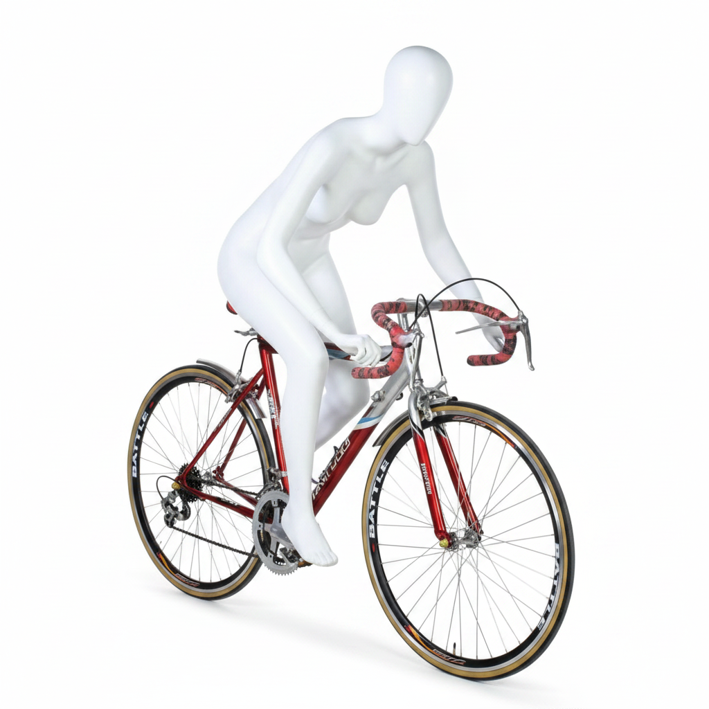 Sportliche Schaufensterpuppe, Radfahrerin – weiß