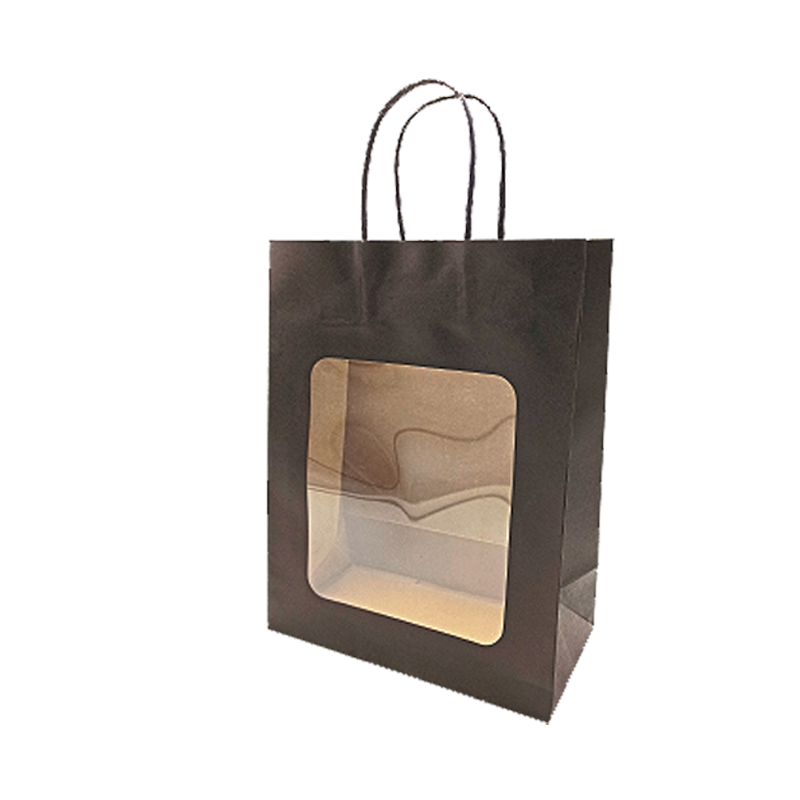 Papiertüte. H 27,5 cm. Mit Fenster. Geschenkbeutel - schwarz. 20 Stk.