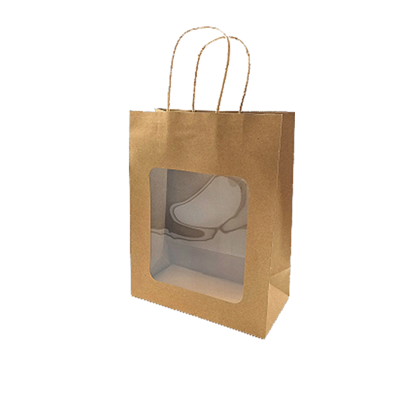 Papiertüte. H 27,5 cm. Mit Fenster. Geschenktüte - natur. 20 Stk.