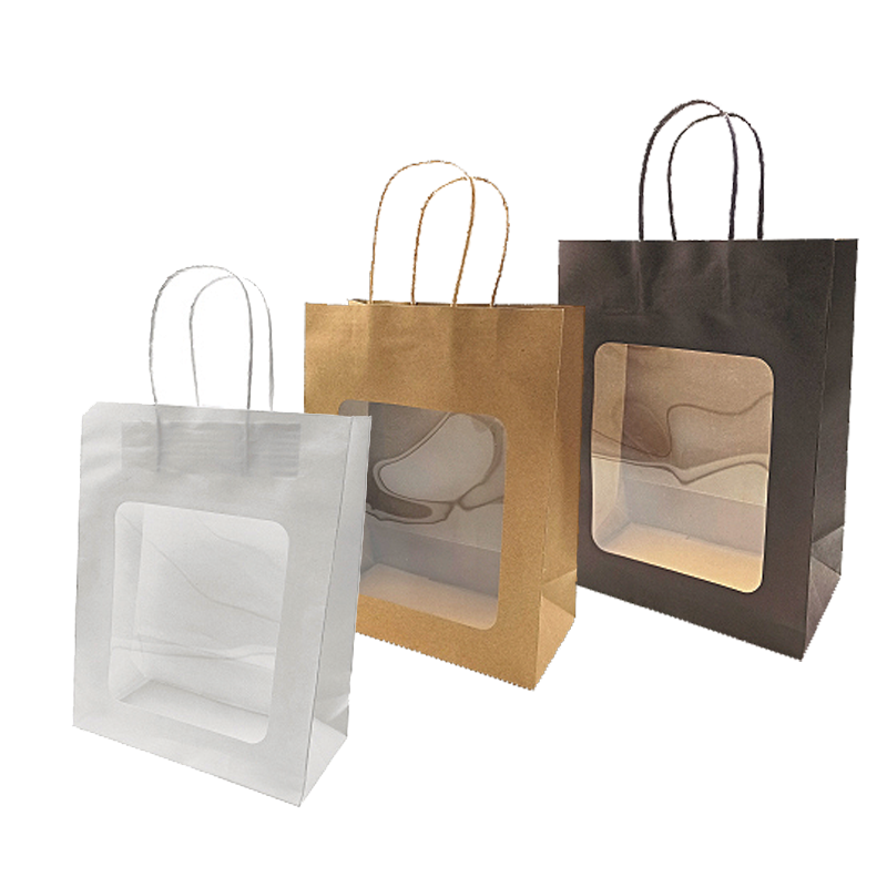 Papiertüte. H 27,5 cm. Mit Fenster. Geschenktüte - natur. 20 Stk.