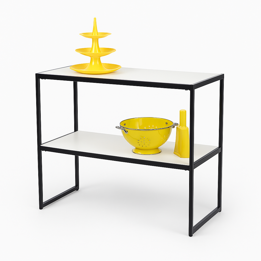 HAPPY! Ablagetisch mit weißer Melaminoberfläche. B94 x T40 x H82 cm.