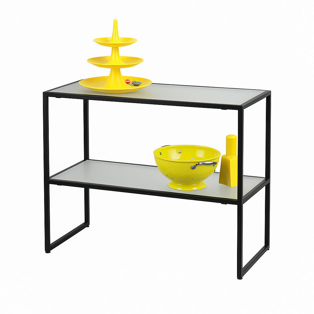 HAPPY! Aufsatztisch mit mattierten Glasplatten. B94 x T40 x H82 cm.