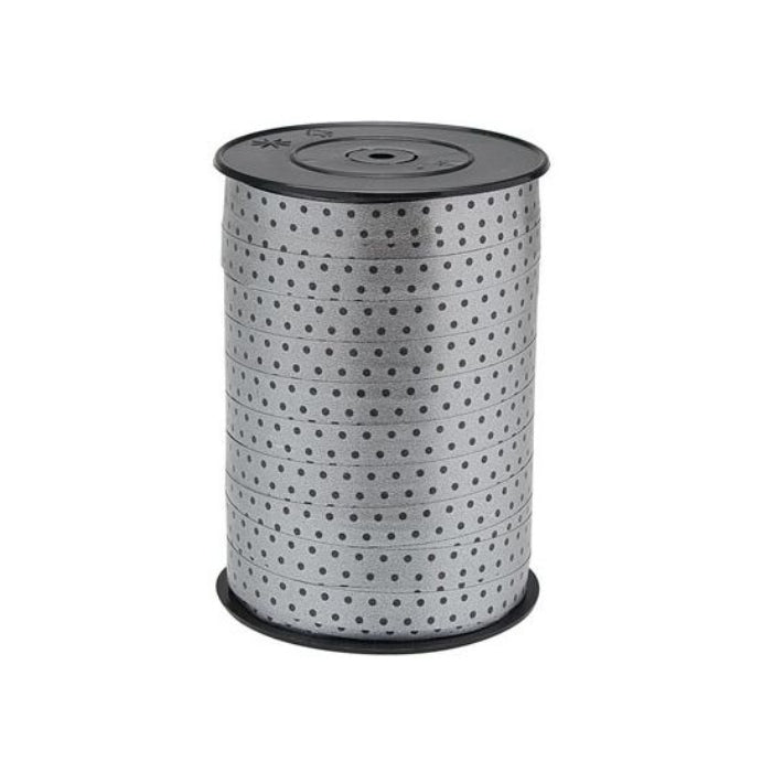 Geschenkband. Silber mit silbernen Punkten. 10 x 225 m.