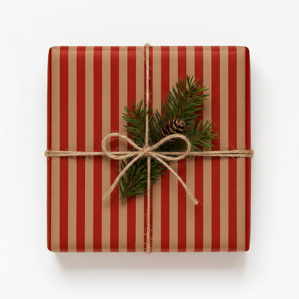 Geschenkpapier, natur mit roten Streifen, Bonbons, braunes Kraftpapier, 70 cm x 50 m *