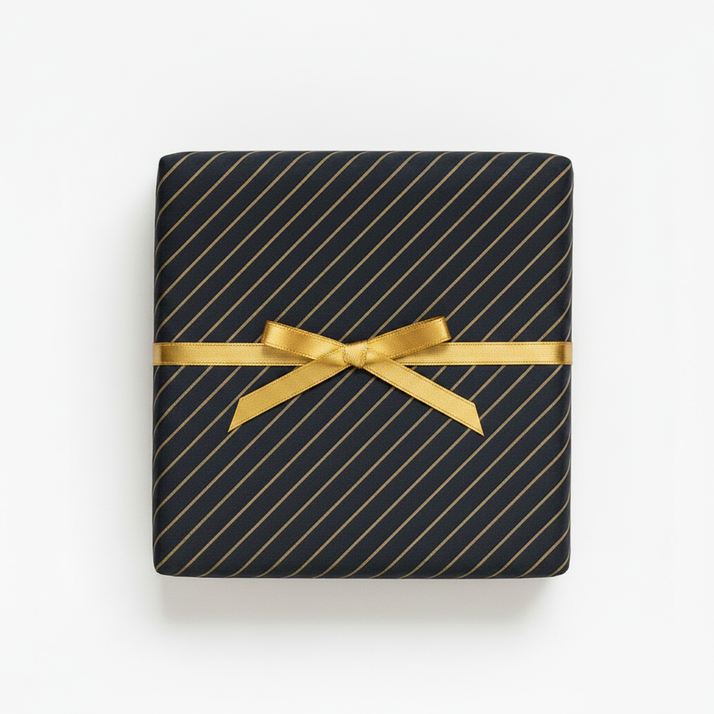 Geschenkpapier, schwarz mit goldenen Streifen. B 70 cm x 50 m