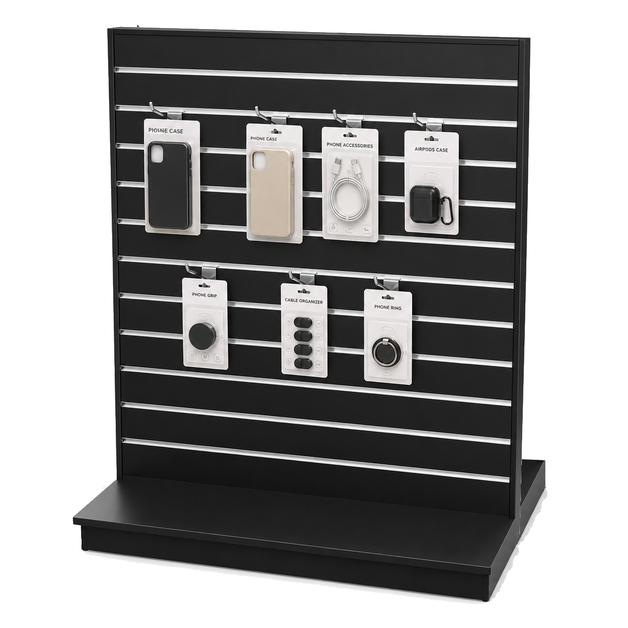 Gondel, beidseitig, schwarz, B124 x T61 x H132 cm. Lamellenwandabstand 10 cm. Inkl. Rollen