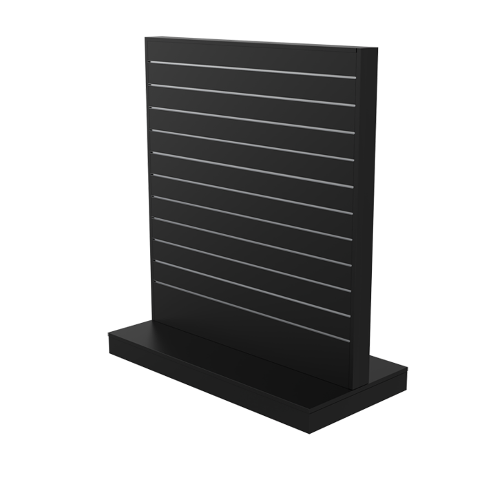Gondel, beidseitig, schwarz, B124 x T61 x H132 cm. Lamellenwandabstand 10 cm. Inkl. Rollen