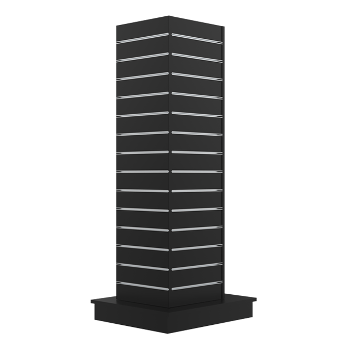 Gondel, 4-seitig, schwarz, B61 x T61 x H170 cm. Lamellenwand-Abstand 10 cm. Inkl. Rollen