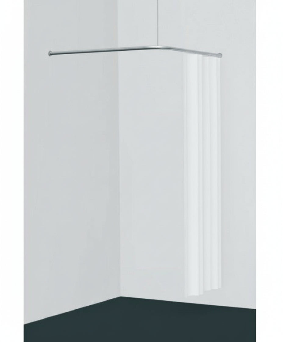 Umkleidekabine, V-Lösung (Ecklösung), inkl. weißem Vorhang, gardinenstange in Aluminiumfarbe. 100 x 100 cm, freihängend