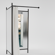 2-seitige Umkleidekabine. Set mit Gestell in Schwarz, inkl. 1 Vorhang in Weiß, Platte in Weiß. B 100 x T 100 x H 210 cm.