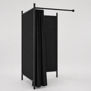Flex, Umkleidekabine, 2 Seiten, Gestell schwarz, inkl. 1 schwarzem Vorhang, STOF-SIDER in schwarz, 100 x 100 cm.