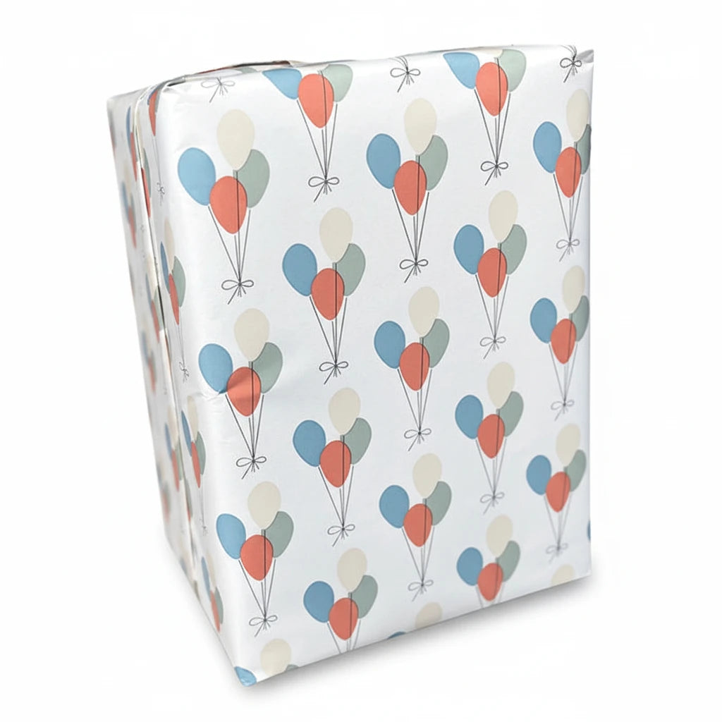 Geschenkpapier B 57 cm. Fest & Ballons, beschichtetes Papier. 150 mtr.