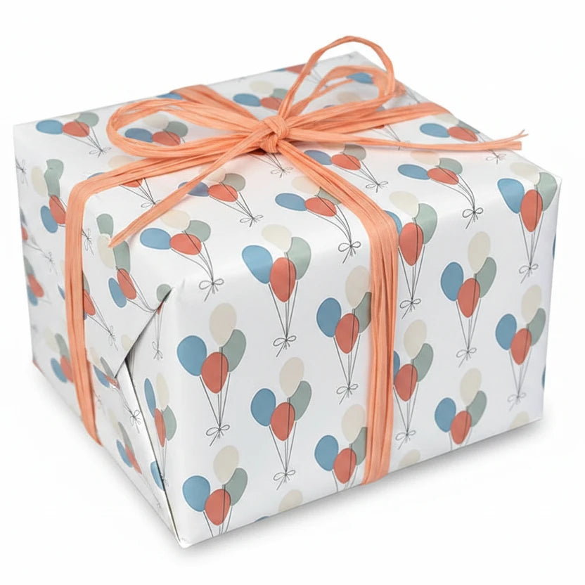 Geschenkpapier B 57 cm. Fest & Ballons, beschichtetes Papier. 150 mtr.