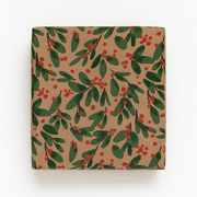 Weihnachtspapier B 50 cm. Winterbeeren, braunes Kraftpapier. 50 m.