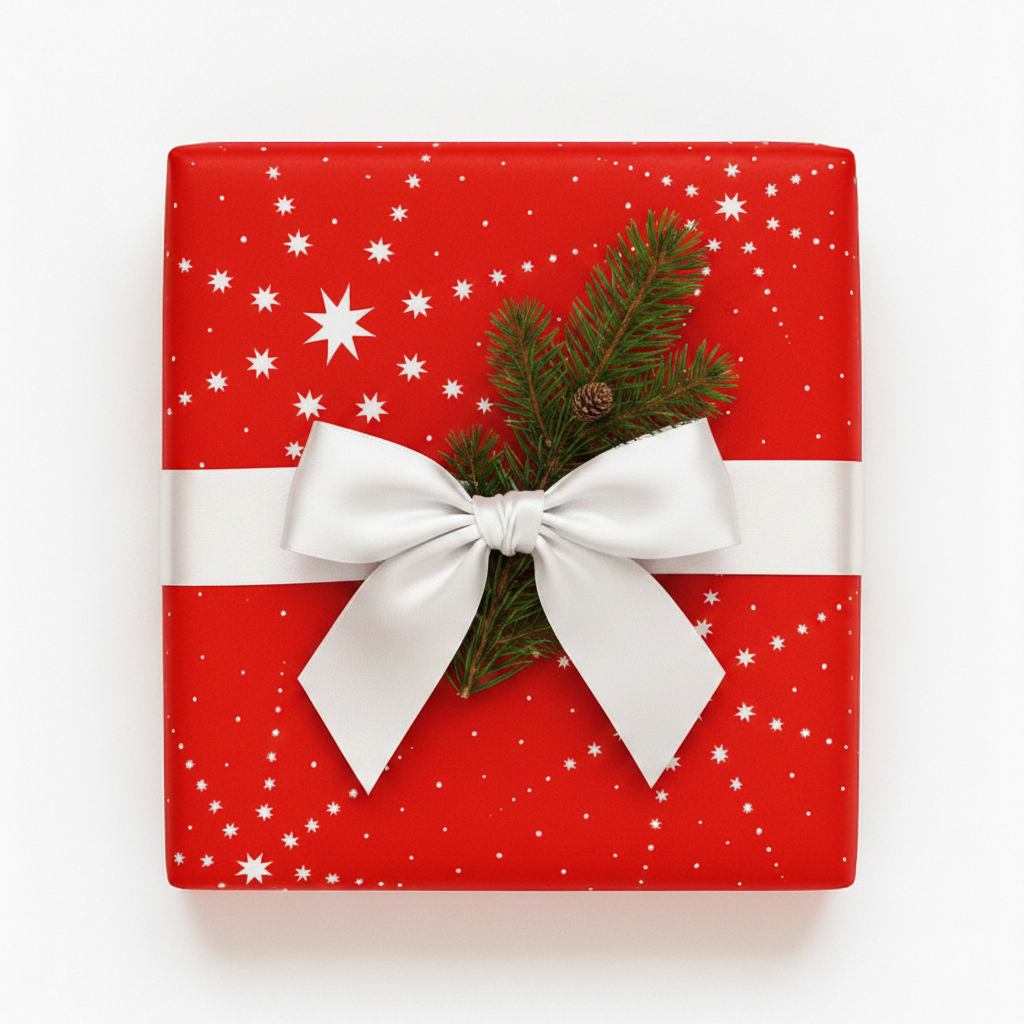 Geschenkpapier, Weihnachten, rot mit weißen Schneeflocken, weiß beschichtet, B50 cm x 50 mtr.