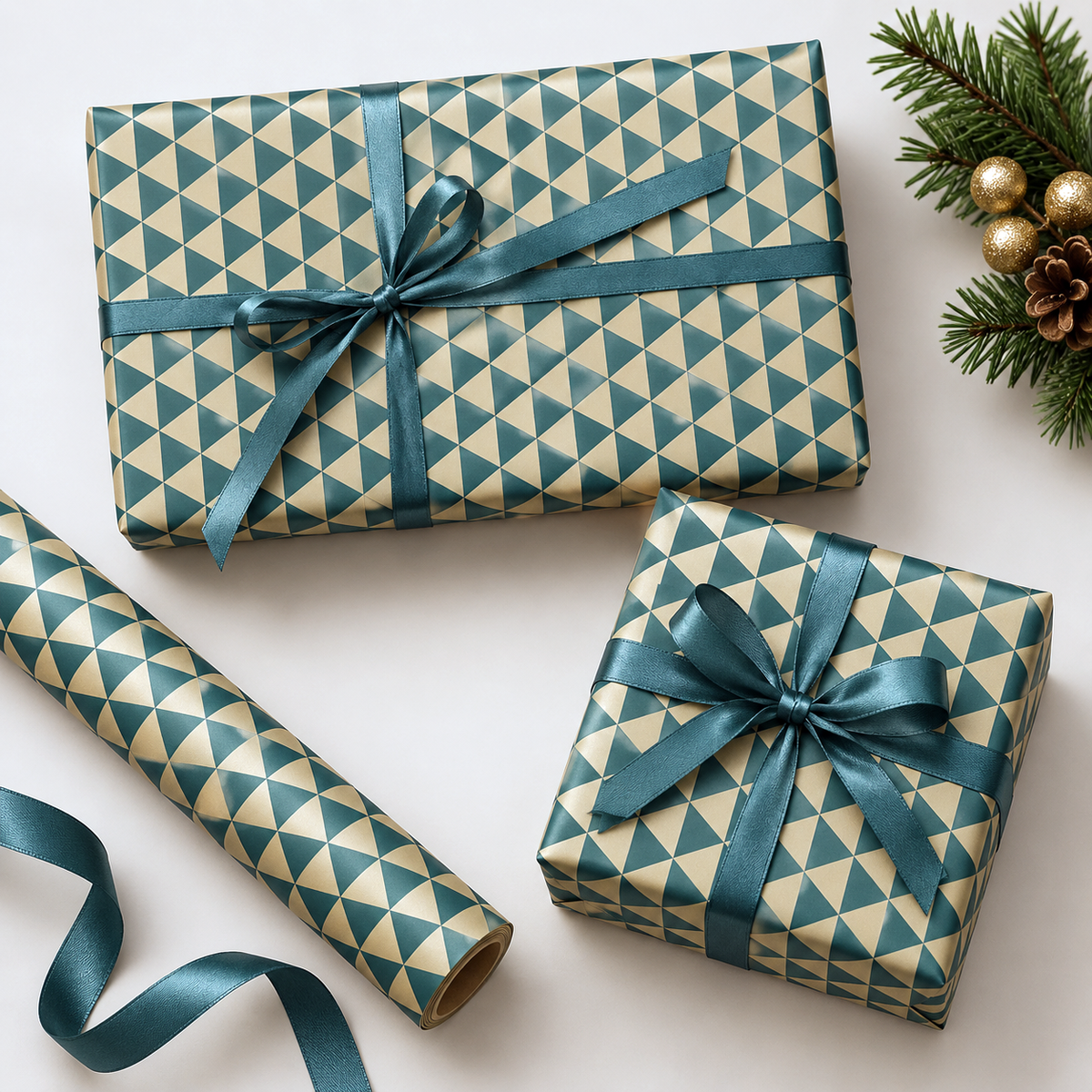 Weihnachtspapier, goldfarben mit Dreiecken, 50 cm x 100 mtr *
