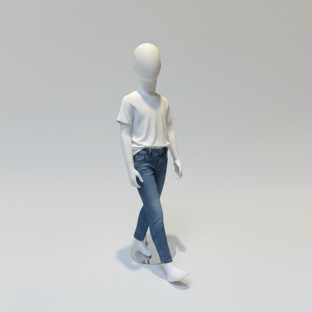 Kindermannequin, 6–8 Jahre, H 122 cm, mit Kopf, Weiß. Geht