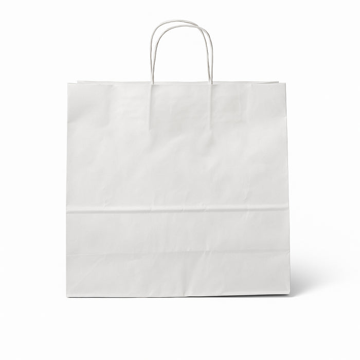 Papiertüte mit gedrehtem Henkel, weiß, Packung mit 50 St., 35 x 14 x H36 cm.