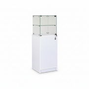 Schmale Vitrine mit Unterschrank. Abschließbare Vitrine und Unterschrank, weiß, B 46 x T 46 x H 148 cm