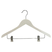 Holzkleiderbügel, massiv, flach, für Erwachsene, mit Klammern, weiß, 12 mm dick, 45 cm