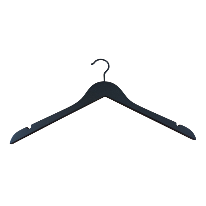 Kleiderbügel aus massivem Holz, flach, für Erwachsene, mit Gummierung und Kerbe, ohne Stange, schwarz, 12 mm dick, 45 cm