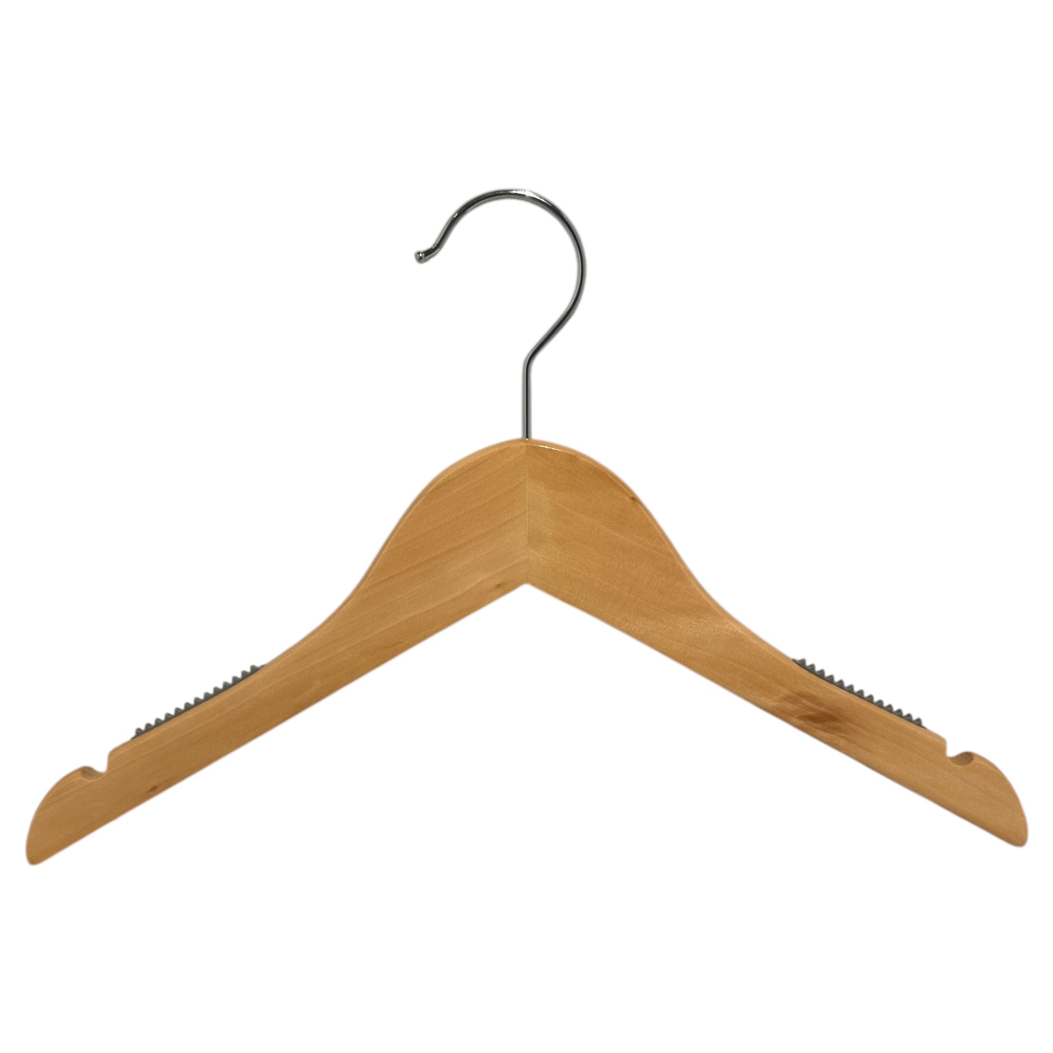 Holzbügel, massiv, flach, Junior, mit Kerbe und ohne Stange, natur, 32 cm