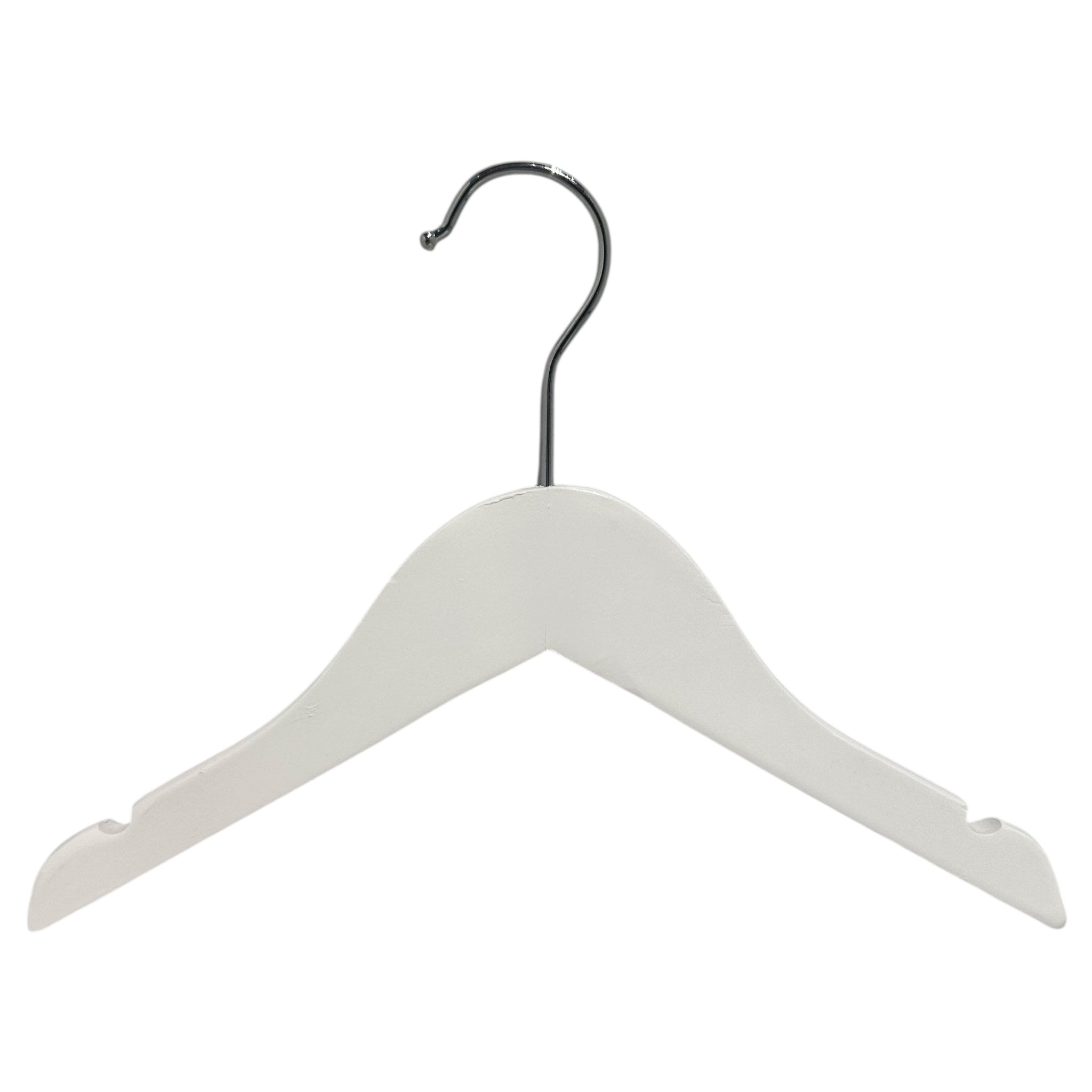 Holzbügel, massiv, flach, Baby, mit Kerbe und ohne Stange, weiß, 27 cm