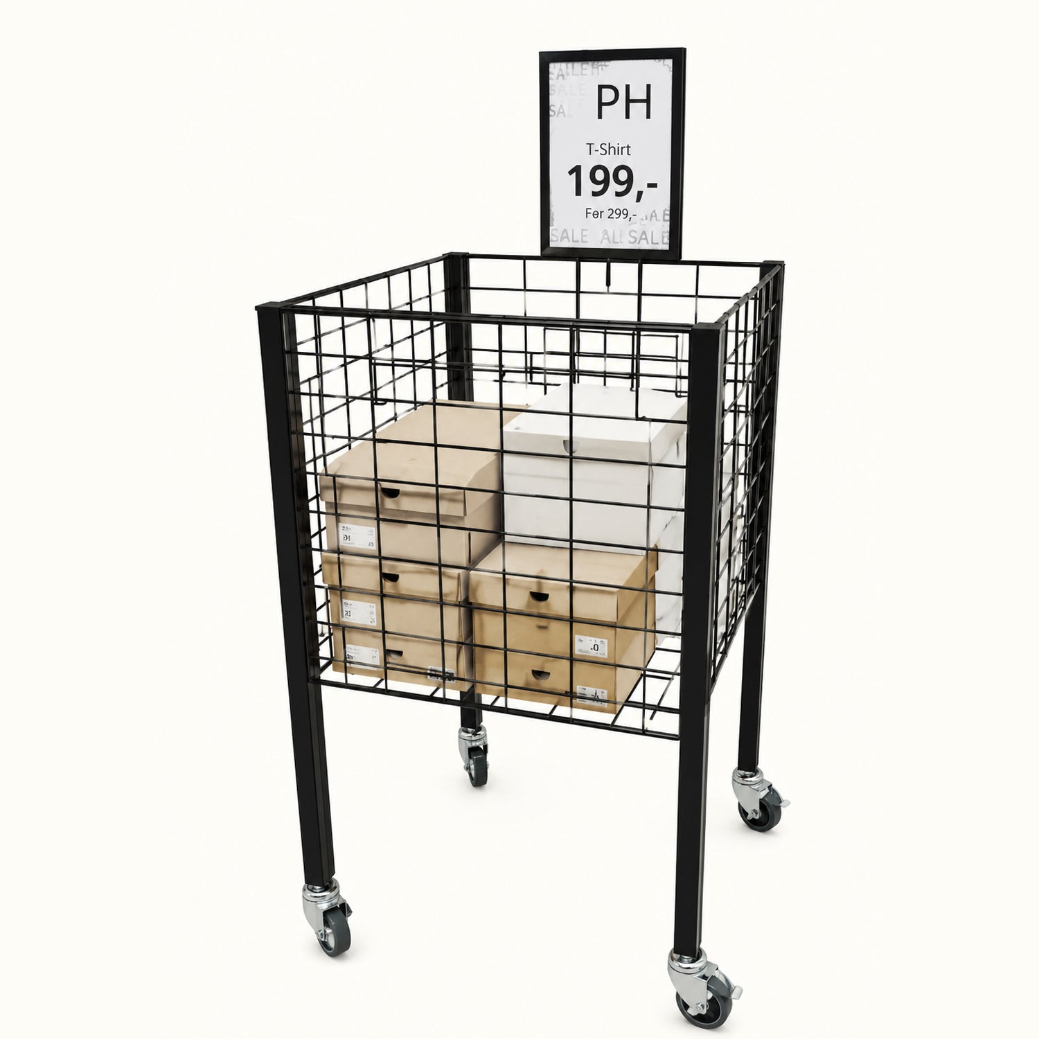Boxer I Verkaufskorb mit Rollen und verstellbarem Boden – schwarz, 50 x 50 x H90 cm