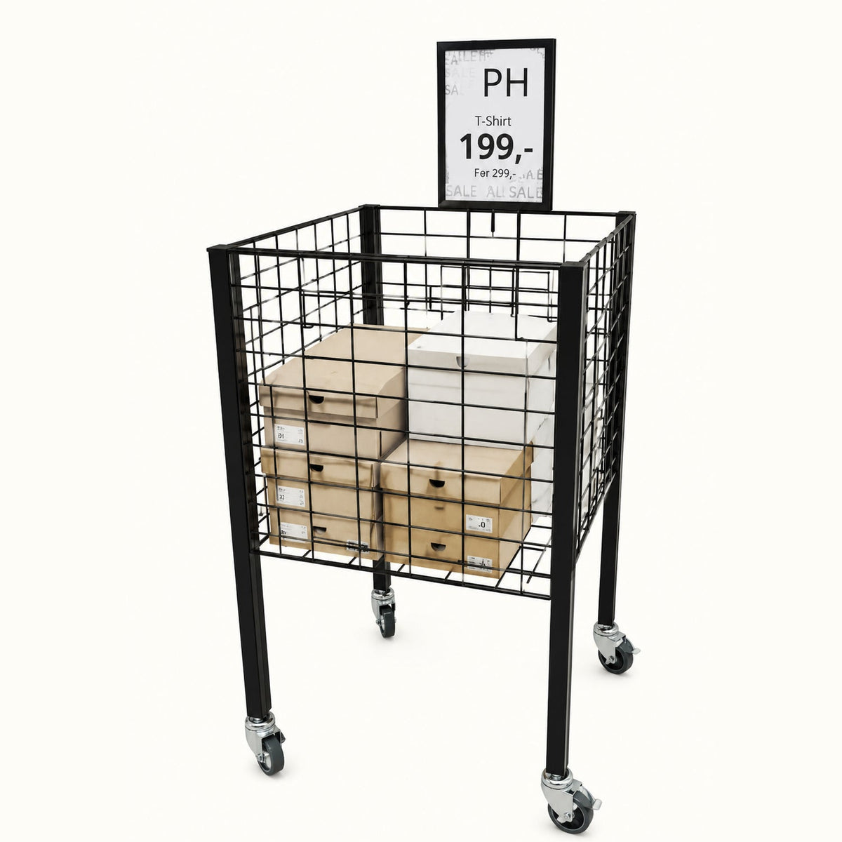 Boxer I Verkaufskorb mit Rollen und verstellbarem Boden – schwarz, 50 x 50 x H90 cm