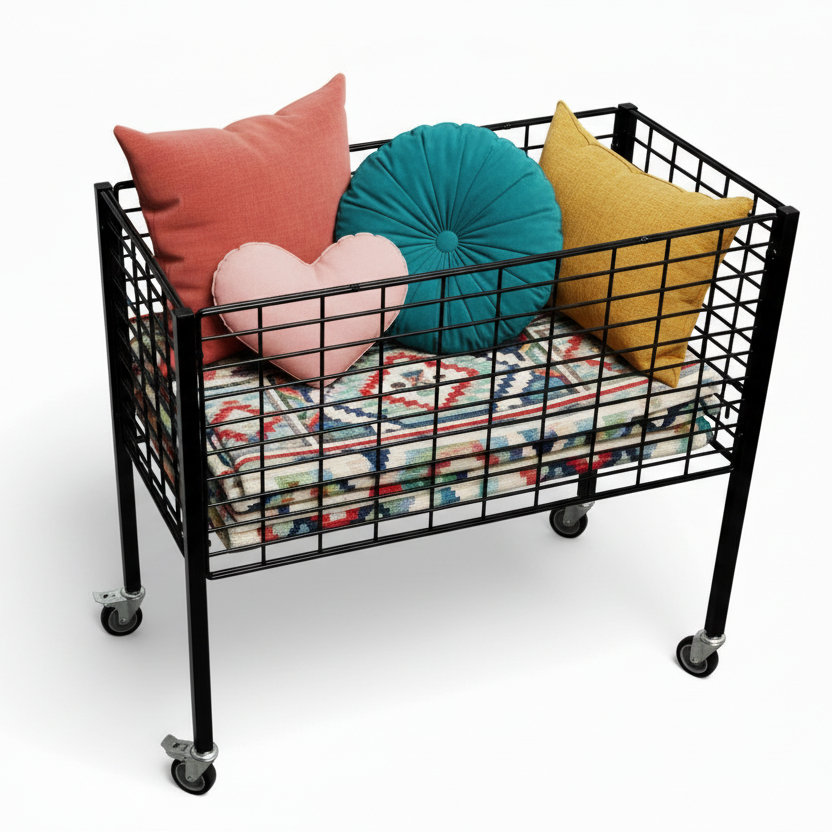 Boxer 2, schwarzer Verkaufskorb. 50 x 95,6 x H90 cm. Verstellbarer Boden.