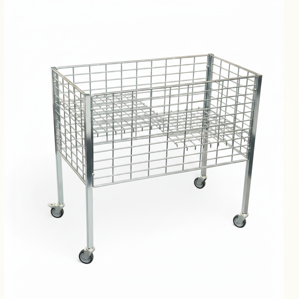 Boxer II Verkaufskorb mit Rädern und verstellbarem Boden – galvanisiert, 50 x 95,6 x H90 cm