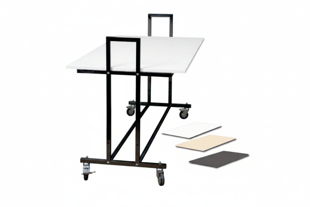 Verkaufstisch, L10, mit weißer Tischplatte, schwarz, 155 x 74 x H90 cm.