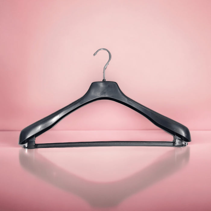Starke Kleiderbügel, Kunststoff, schwarz, 45 cm, Schulter 4,0 cm, mit Stange, verpackt zu 55 Stk. Leichtgewicht
