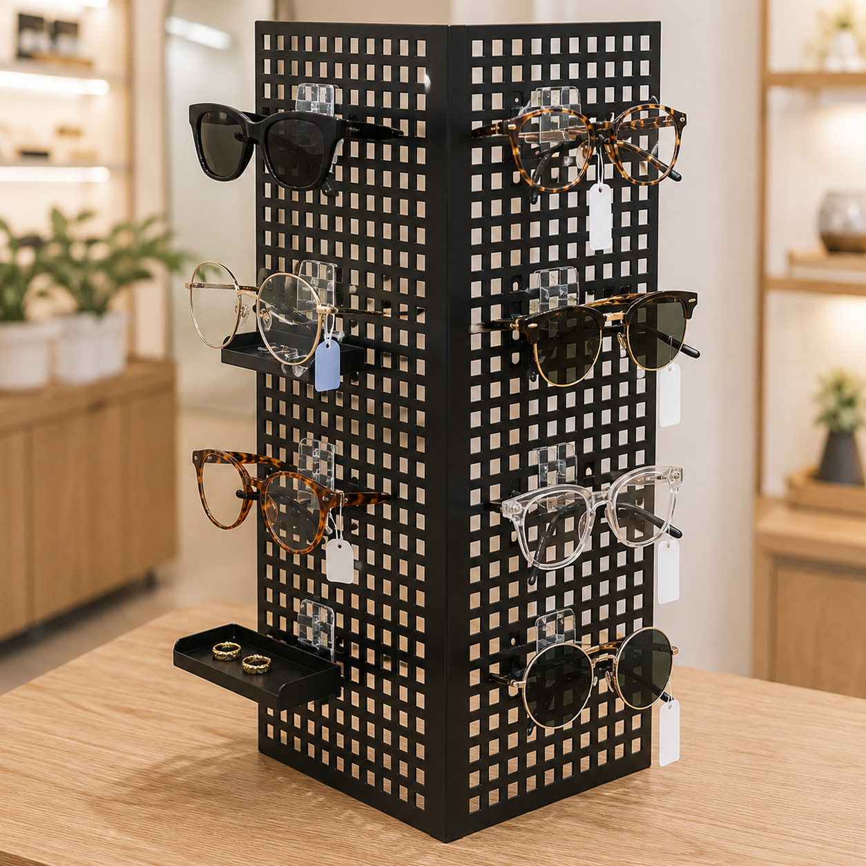 Schwarzes Winkel-Display aus Metall – 2er-Set. Preis pro Stück.