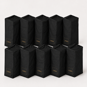 10 schwarze Kollektionsbeutel mit Kordelzug und eigenem Logo