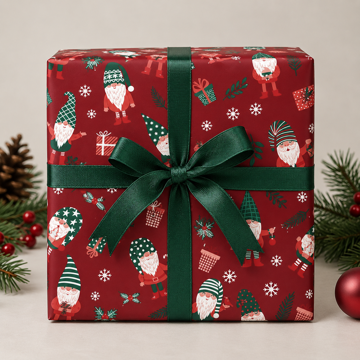 Geschenkpapier, Weihnachtswichtel, rot 70 cm x 50 mtr