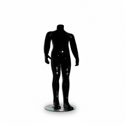 Schaufensterpuppe für Kinder (Familiengröße). Schwarz, hochglänzend. 4–6 Jahre. Höhe: 90 cm. Runder Glasfuß.