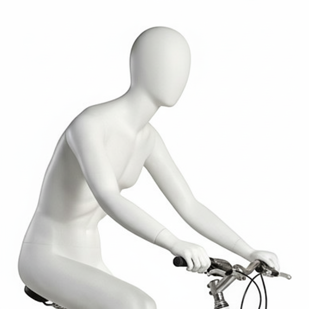 Sportliche Schaufensterpuppe, Radfahrer – weiß