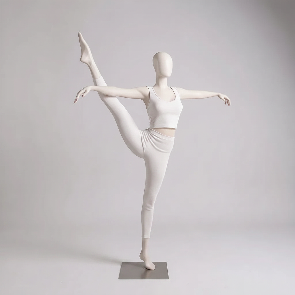 Yoga-Mannequin (weiblich), Fitness/Yoga – weiß. Einbeinig.