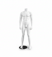 3000 Herrenmannequin, weiß, ohne Kopf, Modell A mit gespreizten Beinen, runder Metallfuß, H175 cm