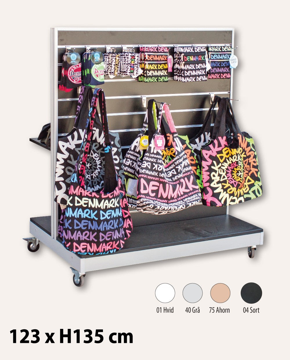 Beidseitige Gondel mit Lamellenwand in aluminiumfarbenem Metallgestell. Schwarz, B 120 x H 135 cm. Lamellenabstand: 10 cm