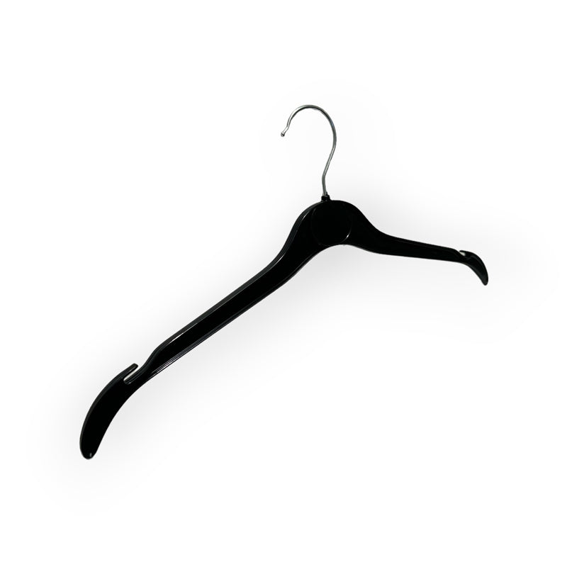 Kunststoffbügel für Erwachsene, formgepresst, mit Kerben und ohne Querstange, schwarz, 41 cm. Leichtgewicht Discount.