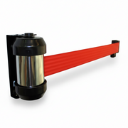 Absperrung mit 2 Meter rotem Band. Schwarze Halterung. Inkl. Wandhalterung