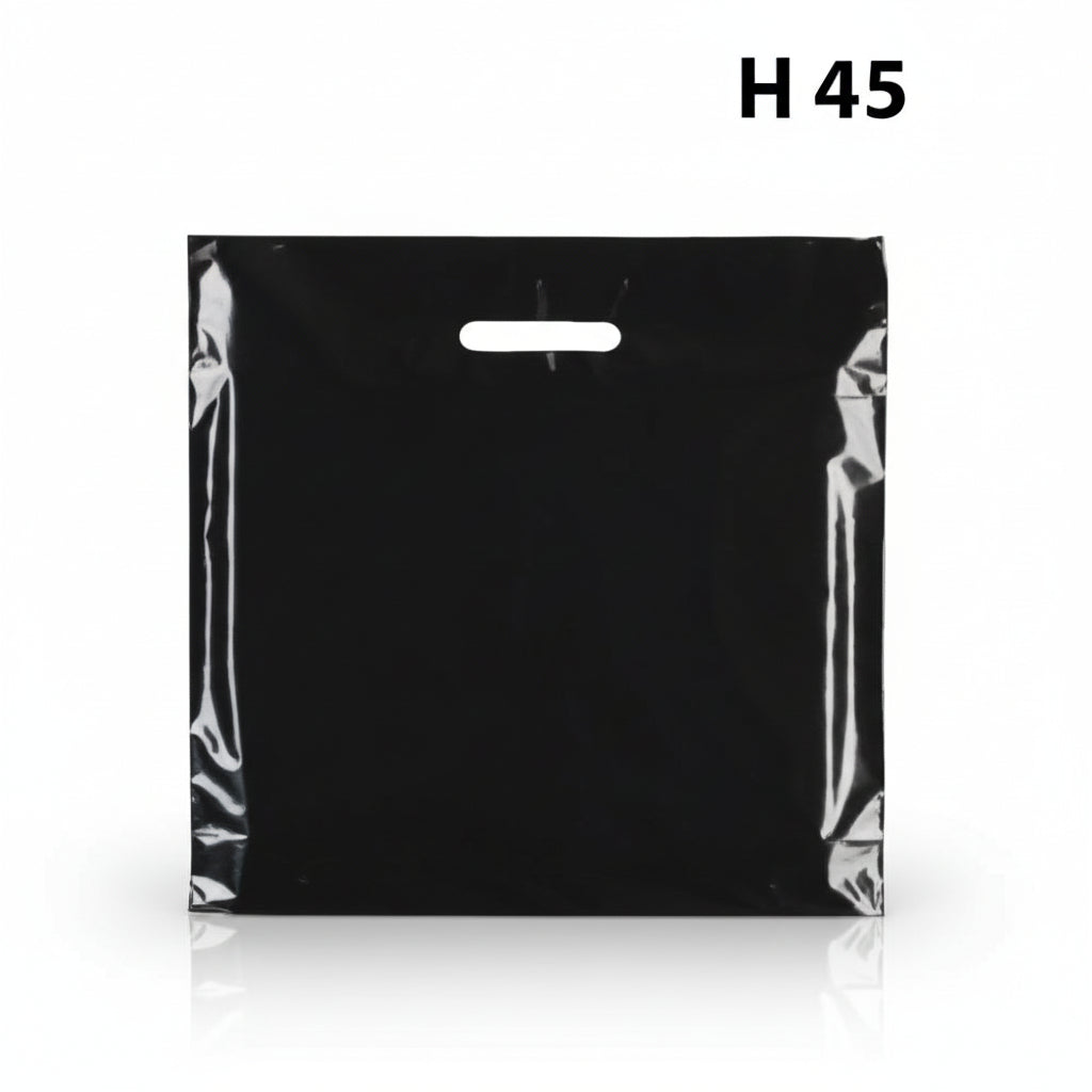 Stor sort plastpose med forstærket håndtag