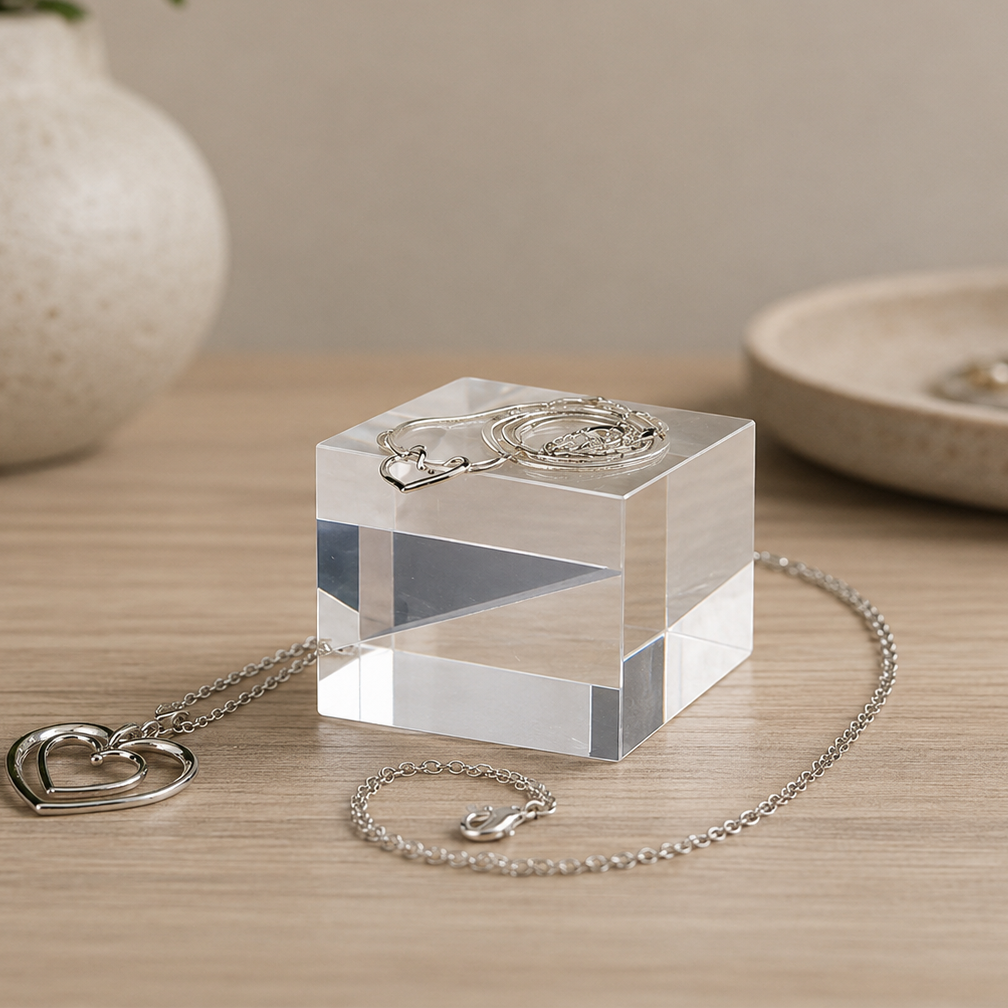 Präsentationsblock aus transparentem Acrylglas, 5 x 5 x 4 cm (H), für Schmuck