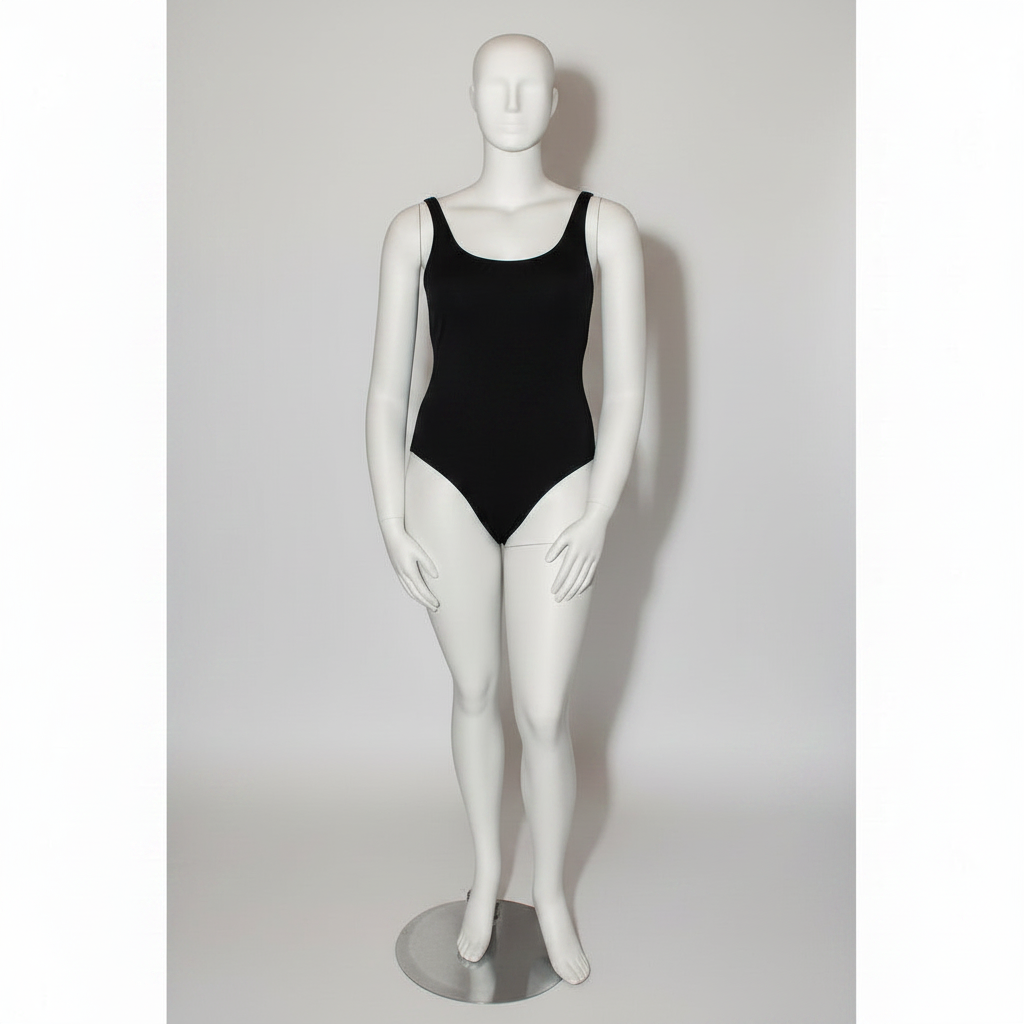 XL-Damen-Schaufensterpuppe mit Kopf. Gebogen.