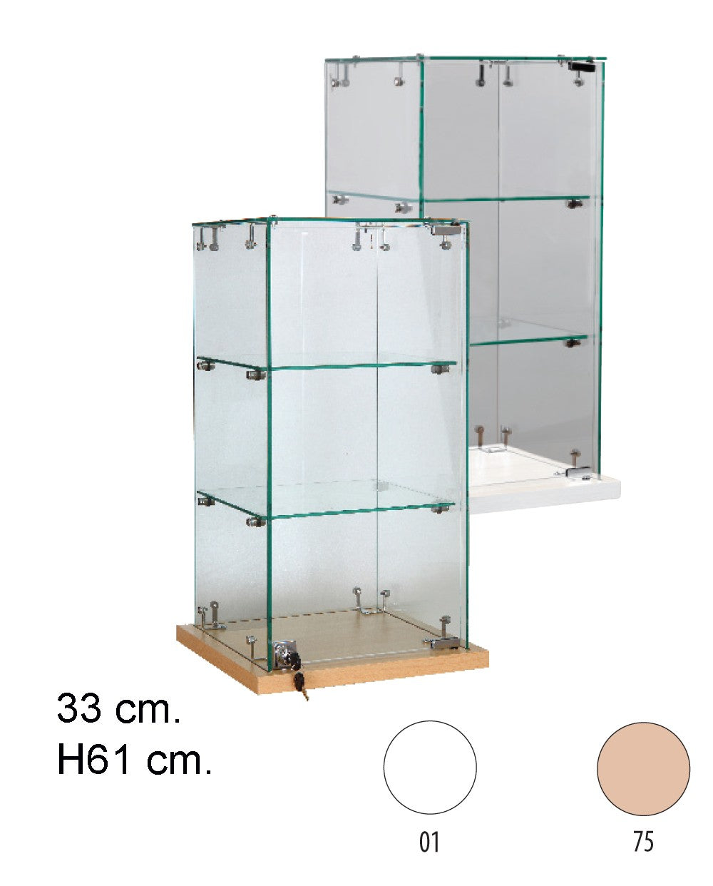 Tischvitrine, Slimline, weiß, B 33 x T 33 x H 61