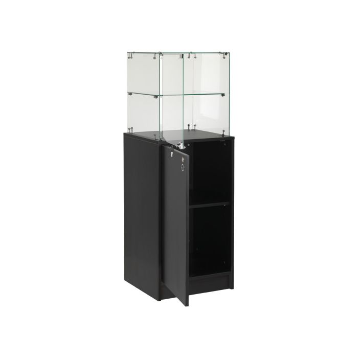 Schmale Vitrine mit Unterschrank. Abschließbare Vitrine und Unterschrank, schwarz, B 46 x T 46 x H 148 cm