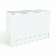 Slimline Disk, geschlossenes Modul, mit 3 Ablagen, weiß, Gesamtmaße: B 122 x T 46 x H 96 cm. 2 Sortierungen, Kratzer und Abnutzungsspuren.