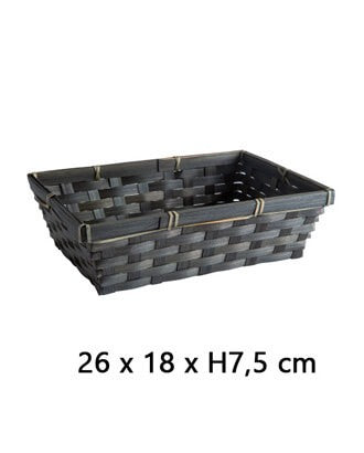 Sort rektangulær gavekurv i bambus, 26 x 18 x H7,5 cm